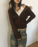 Penk Cable Fur Hood Slim Fit Two-Way Knit Zip-Up