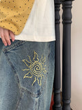 [unisex] Abus embroidery denim wide balloon pants