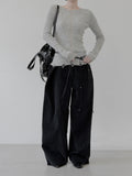 Unbalanced pintuck cotton pants