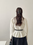 Inelli Shirring Collar Knit Pearl Cardigan