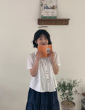 Belbo pin tuck button short sleeve blouse