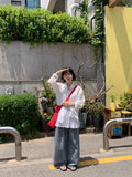 [BAONHAUS] Zmenz Seersucker Summer Banding Wide Pants