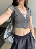 Catal all-in-one lace V-neck cropped short sleeve cardigan