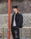 The Born Washed Leather Crop Trucker Jacket