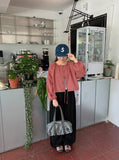 Hindel Check Shirring Cropped Long Sleeve Blouse
