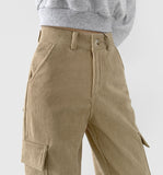 Golden Corduroy Cargo Veloa Fleece Long Wide Pants