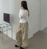 Drape Off-Shoulder Knit Layered Fake Layered T-shirt