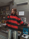 Stripe cable hood warmer knitwear