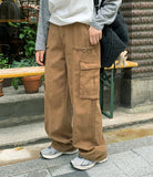 Sren Pintuck Cotton Cargo Wide Pants