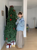 Anati corduroy color matching wide pants