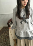 Nahin Check Patch Frill Hood Long Sleeve Tee