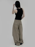 Back pocket wide cotton pants