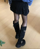 Double Buckle Suede Platform Sole Long Boots