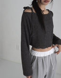 Hoop One-Shoulder Strap Cropped Mesh Knit