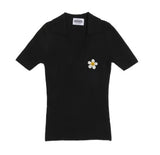 Flower Dot Embroidery Short Sleeve Knit Collar Tee