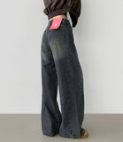 Curved Cut Wide Fit Denim Pants