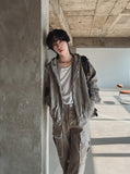 Mud damage denim hooded jacket
