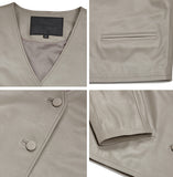 Lambskin V Neck Cropped Jacket Gray