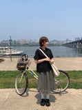 [BAONHAUS] Entol Summer Check Unbalanced Frill Midi Skirt
