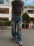 Road Damage Wide Denim Pants