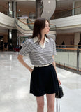 Heden Open Collar Stripe Puff Short Sleeve T-shirt
