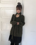 [Muffler SET] Dori Muffler Loose V-Neck Knit