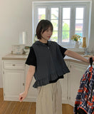 [BAONHAUS] Kenmot Nylon Frill Hood Zip-up Vest