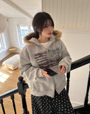 America Dirty Printing Brushed Fur Hood Zip-Up