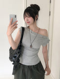 Rohe Eyelet Strap Unbalance Shoulder Tee