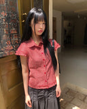 Delda check short-sleeve blouse