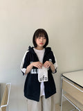 Naoki color matching lettering over short sleeve hood zip-up
