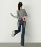 Back Point Pocket Washing Span Straight Bootcut Denim Pants