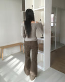 Tsupol Bokashi Collar Off-shoulder Button Brushed T-shirt