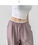 Rustling Color Matching Ice Wide Slacks Banding Pants