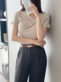 Kelly Unbalanced Drape Short Sleeve Tee-Blouse