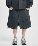 Washed Layered Cargo Skirt Shorts