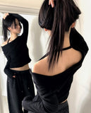 Purple frill halter off-shoulder knit