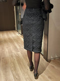 Label Quilted Velvet Puff Jacket Skirt Set