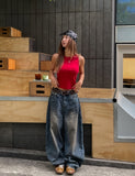 Late Back Leather Pocket Denim Pants