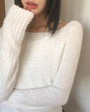 Saff Fur Slit Button Boat Neck Knit T-shirt