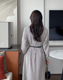 Drian Striped Collar Shirt Long Dress (BeltSet)