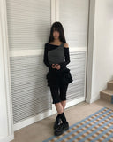 Muen Frill Suede Tiered Mini Skirt