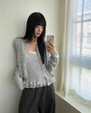 [Sleeveless SET] Lejong Punching Frill Long Sleeve Knit Sleeveless Cardigan Set