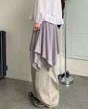 Lunans Stripe Unbalance Shirring Banding Skirt