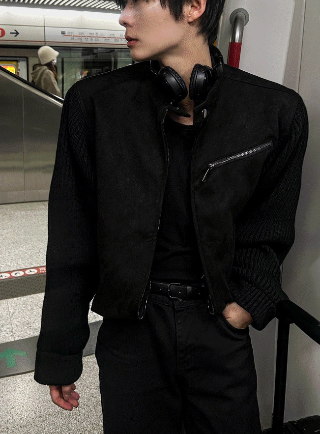【COSYHARU】Deep Black Knit Suede Jacket COSYHARU (コシハル) - ディープブラックニットスエード
