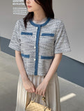 [Two-piece Set] Soche Ribbed Cap Knit Chiffon Skirt Set (Belt Set)