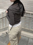 Dohi Slim Ribbed Crop Hoodie