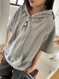 Hakanji Check Color Matching Button Hood Short Sleeve Tee