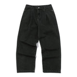 Wide one tuck denim pants