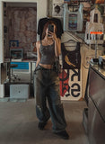 cross damage banding denim pants